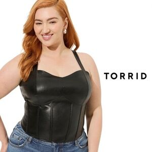 TORRID NWT Faux Leather Corset Crop Top - Deep Black - 4X